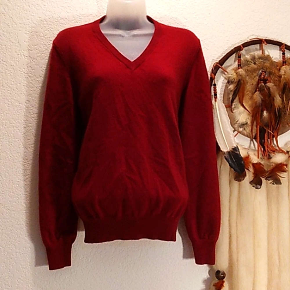 EL DAWS VINTAGE 100% CASHMERE BURGANDY V NECK SWEATER